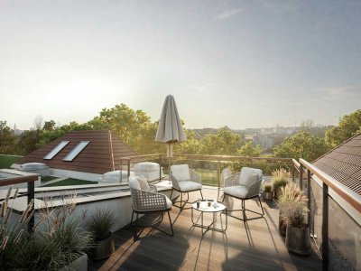 Friedenau-Panorama Penthouse-4 Zi.-Energie A+ -Wärmep,./Solar,-Klima-Einbauküche-Lift-Luxus