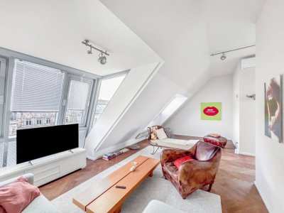 Klimatisiertes &amp; möbliertes Penthouse mit Terrasse in Bestlage in der Praterstraße, direkt bei U1-Station zur Kurzeitmiete