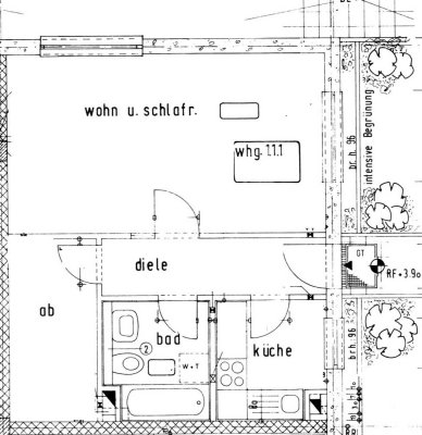 1 Zimmerwohnung mit neuem Bad, Küche  und großem Abstellraum