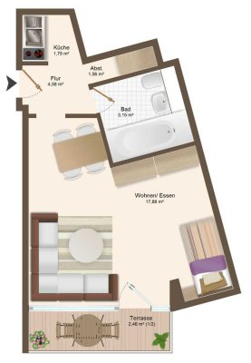 Freie 1-Zimmer-Gartenwohnung - 4 Gehminuten zu U-Bahn & Bus