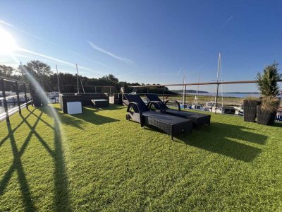LUXUS Hausboot - 3 Etagen - 100m² Wohnen + 120 m² SONNENTERRASSE - Kamin, Kino, komplett individuell