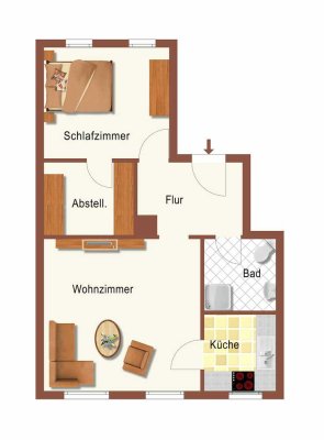 Kompakte, praktisch geschnittene 2-Zimmer-Wohnung zur Vermietung!