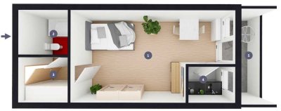 Möblierte 1-Zimmer-Wohnung mit Balkon in Oberföhring (Pharaohaus)
