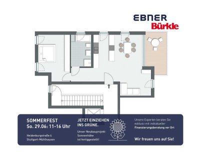 Großzügige 2-Zimmer-Wohnung mit offener Wohnküche und Balkon