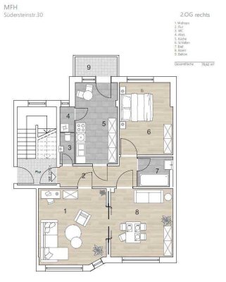 Helle 2,5 Zimmer mit Balkon