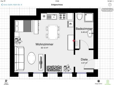 2-Raumwohnung, mit Einbauküche im Erdgeschoß und Gartennutzung