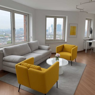 Stilvolle 2-Zimmer-Wohnung mit Skylineblick im Main Plaza Frankfurt – möbliert & sofort bezugsfertig