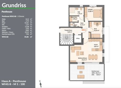 RESERVIERT! Penthouse-ETW mit 28 m² Dachterrasse, Stellplatz, Süd-Ost Ausr.