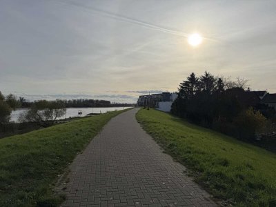 Einfamilienhaus und teilweise leer stehendes Mehrfamilienhaus nahezu am Rhein