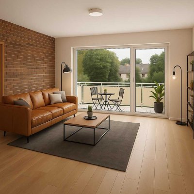Großes Wohnzimmer mit Sonnenbalkon und Komfortablen Extras