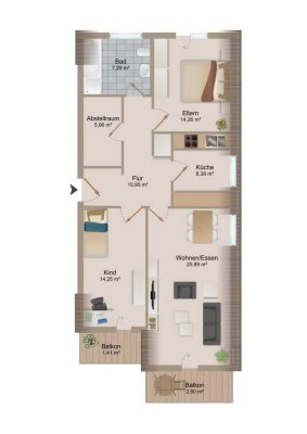Helle 3,5-Zimmer Dachgeschosswohnung in Hamm-Werries Maxi-Park/-Center