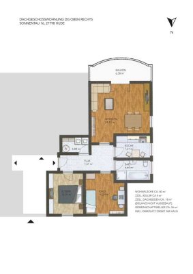 Sonnige 75 m² große 3-Zimmer-Küche-Bad-Wohnung mit EBK in Ortsmitte von Hude