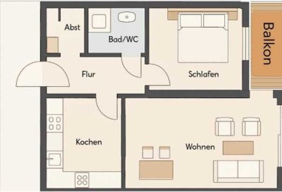 2-Zimmer-Küche-Bad Wohnung mit Balkon in Marburg Wehrda