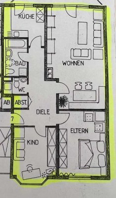 Freundliche 3-Raum-EG-Wohnung + Küche + Gäste WC, mit Terasse und kleinen Garten in Bornheim