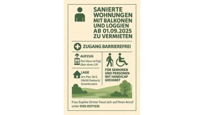 Seniorenfreundliche Wohnungen mit LIFT-Zugang barrierefrei-ERSTBEZUG nach Sanierung ab 01.09.2025