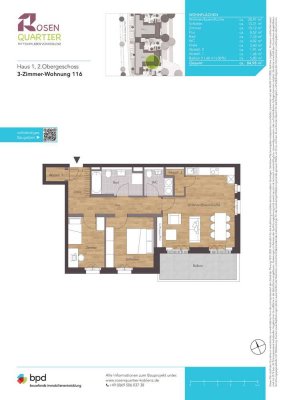 Neue 3 Zimmerwohnung mit Balkon: WE 116