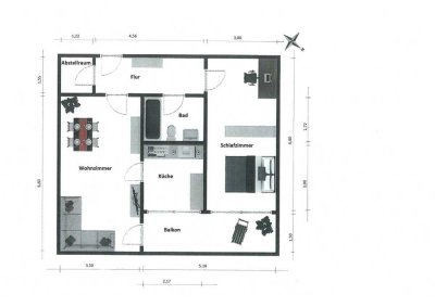 Max. an 2 Personen zu vermieten eine schön geschnittene Wohnung mit Fernblick und Einbauküche