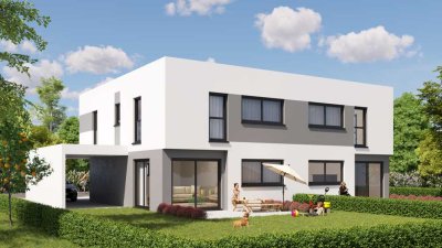 Moderne Doppelhaushälfte mit Flachdach in Landau-Queichheim – KfW-40 & QNG-zertifiziert