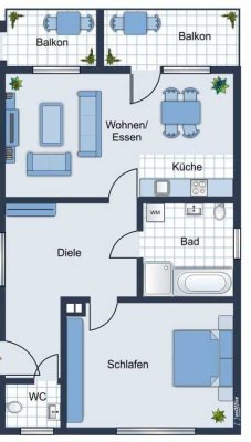 Ansprechende und modernisierte 2-Raum-EG-Wohnung mit geh. Innenausstattung mit Balkon in Hüttenberg