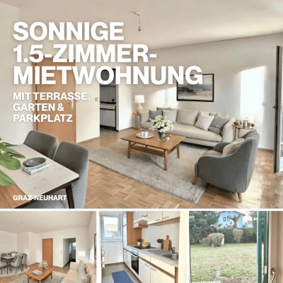 1.5-ZIMMER-WOHNUNG SÜDAUSRICHTUNG MIT TERRASSE, GARTEN, PARKPLATZ