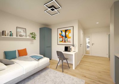 Kompaktes Neubau-Microappartment im Herzen von Fürth; inkl.  Balkon, TG-Stellplatz und Möblierung