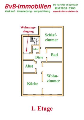Kalkar - 1. Etage 70 m² - 2 Z-KDB - ohne Balkon - gr. Abstellraum - Kleve - Goch - Niederhein