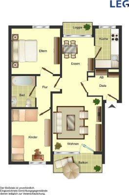 Moderne 3-Zimmer Wohnung mit zwei Balkonen und neutralem Bodenbelag**