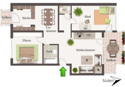 Helle, modern geschnittene 3,5-Zimmer-Wohnung mit zwei Balkonen, Stellplatz und Gartennutzung