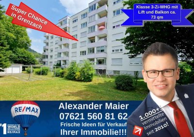 Interessante Chance in Grenzach-Wyhlen: 3-Zi-Wohnung mit Lift und Balkon, Einbauküche, Miele