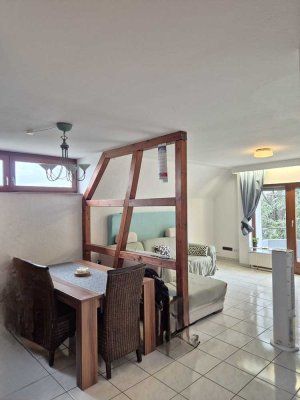 Geschmackvolle, sanierte und möblierte 2,5 Zimmer Maisonette-Wohnung mit Balkon und Einbauküche