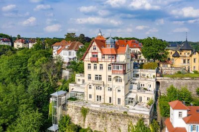Repräsentative Terrassenwohnung mit weitläufigem Ausblick in der historischen Villa an der Berglehne