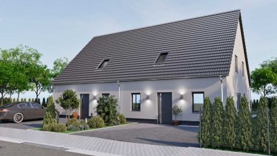 Endlich ins eigene Heim: Neubau Doppelhaushälfte, Bodenplatte, FBH, A+, PV, Lüftung