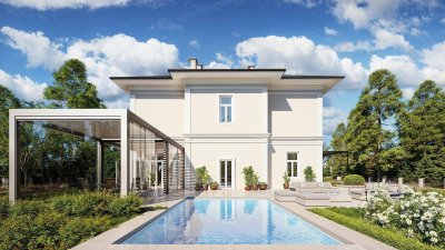 Mitten im Grünen &amp; im Villenviertel: exklusive Gartenwohnung mit ca. 930 m² Außenfläche, beheiztem Wintergarten, Pool, Luftwärmepumpe u.v.m.!