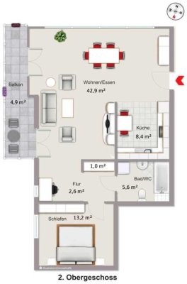Zentrale 2-Zimmerwohnung mit Balkon, TG-Parkplatz + Kellerabteil