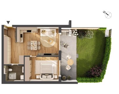 Hochwertige 2-Zimmer Neubau-Gartenwohnung HW01