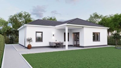 Wohnen auf einer Ebene: Schicker Winkelbungalow, Neubau, inkl. Bodenplatte, FBH, A+, PV, Lüftung