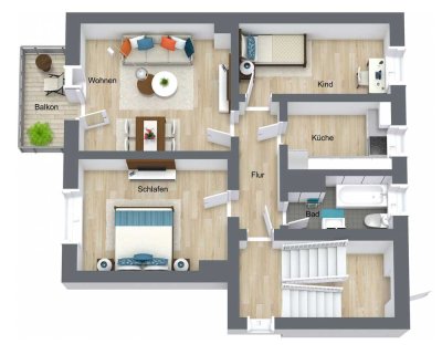 Moderne 3-Zimmer-Wohnung mit Balkon