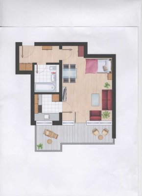 Geschmackvolle, modernisierte 1-Raum-Wohnung mit EBK in Germering