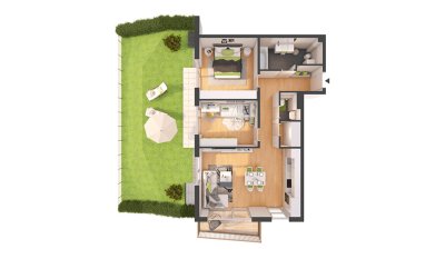 Hochwertige 3-Zimmer Neubau-Gartenwohnung mit Balkon (W08)