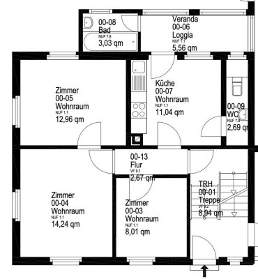 3-Zimmer Wohnung in Walheim mit 63 m² Wohnfläche