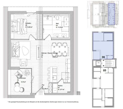 Moderne 2-Zimmer-Wohnung mit überdachter Dachterrasse und luxuriösem Bad
