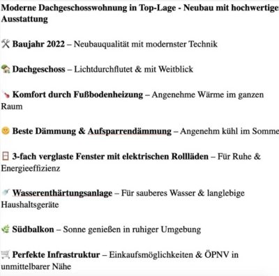 Moderne 2-Zimmer-Dachgeschosswohnung in ruhiger Lage – Neubau 2022