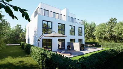 Meerbusch-Büderich,  beste 1a-Lage, modernes Stadthaus im Bauhaustil, großes Grundstück