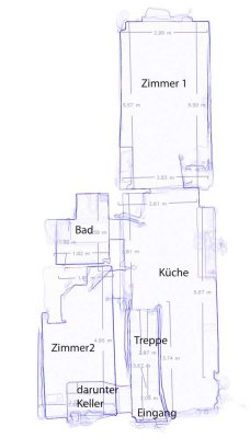 2-Zimmerwohnung, EG/Hochparterre, Wohnküche, Bad, Kellerraum, eigener Eingang, Altbau,