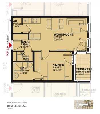 2-Zimmer-Dachterrassenwohnung inkl Küche mit Geschirrspüler und Mikrowelle - Kellerabteil vorhanden / MAX4 T2-24