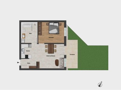 Trauhafte Wohnung (2 Zi.) m. Garten (Whg. 2) - provisionsfrei