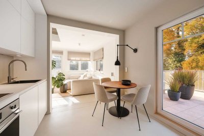 Hideaway in Bad Saarow Bestlage: Design-Maisonette mit zwei Terrassen & Natur-Panoramablick