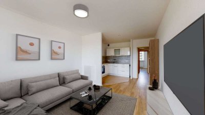 Sag „ja“ zu dieser schicken 2-Raum-Wohnung mit Einbauküche, Balkon u. Blick ins Grüne a...