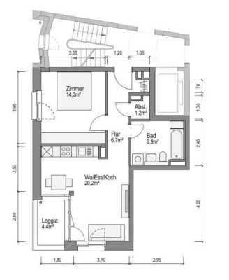 ERSTBEZUG! LETZES HAUS! Helle 2-Zimmer-Wohnung mit Badewanne und schöner Loggia