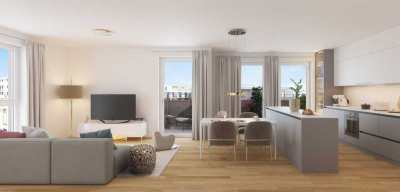 *Stilvoller Erstbezug mit Terrasse und Einbauküche – 1,5 Zi.-Neubauwohnung in ruhiger Wohnanlage*